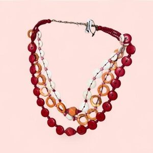 Chico's Beaded Triple Strand Button Belt - Red Orange White